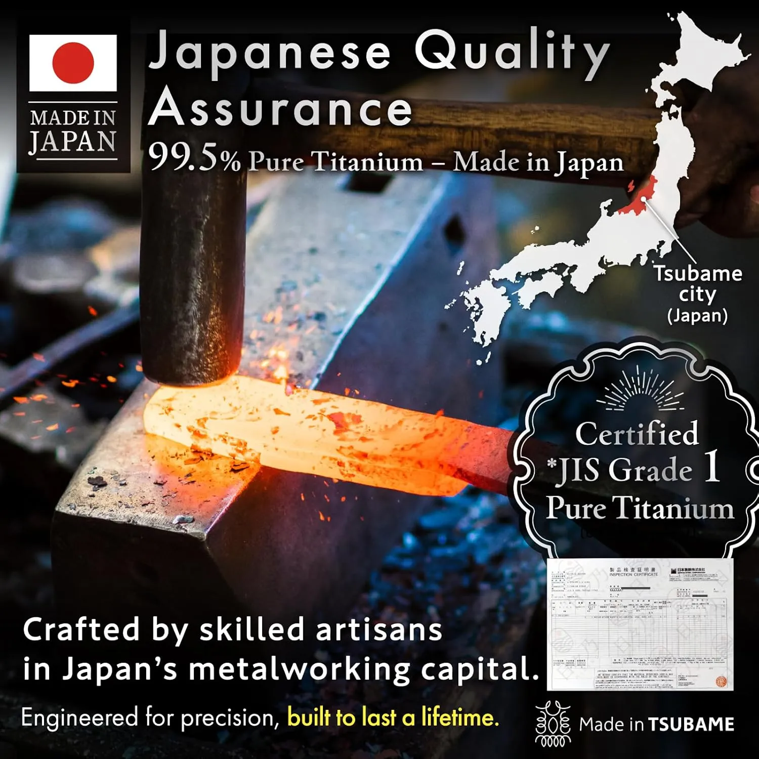 Titanium Cutting Board | 99.5% Pure Japanese Titanium | Non-Toxic | Lightweight & Dishwasher Safe | L Size | Made in Japan | With Non-Slip Mat | For Kitchen & Camping Use