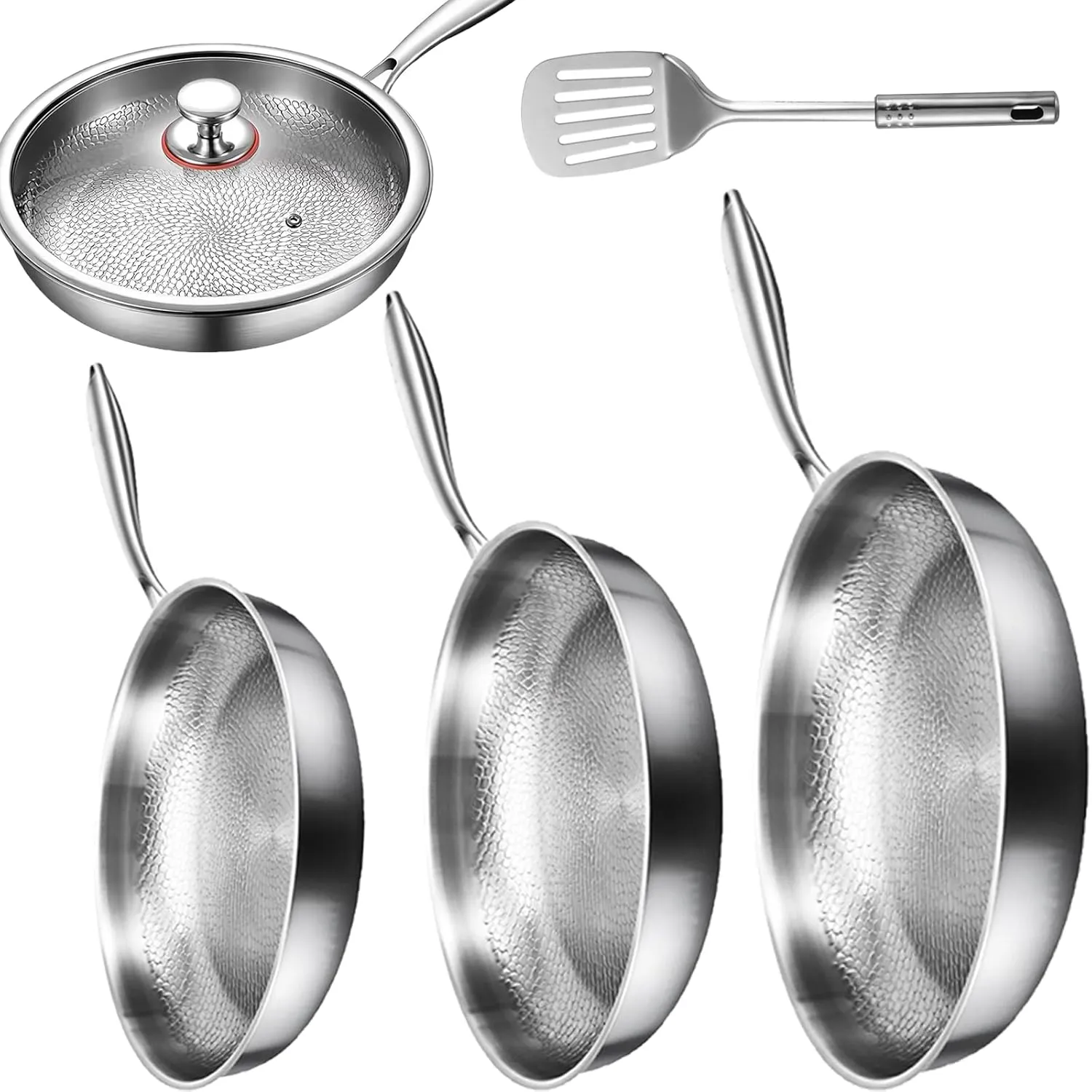 Titanium Hammered Pan Pro with Lid, 2025 New Ultra-Durable Pure Titaniums Non-Stick Frying Pan Upgraded Pot for Cooking, Pure Titanium Frying Skillets Set Even Heating (10.23in, with lid)