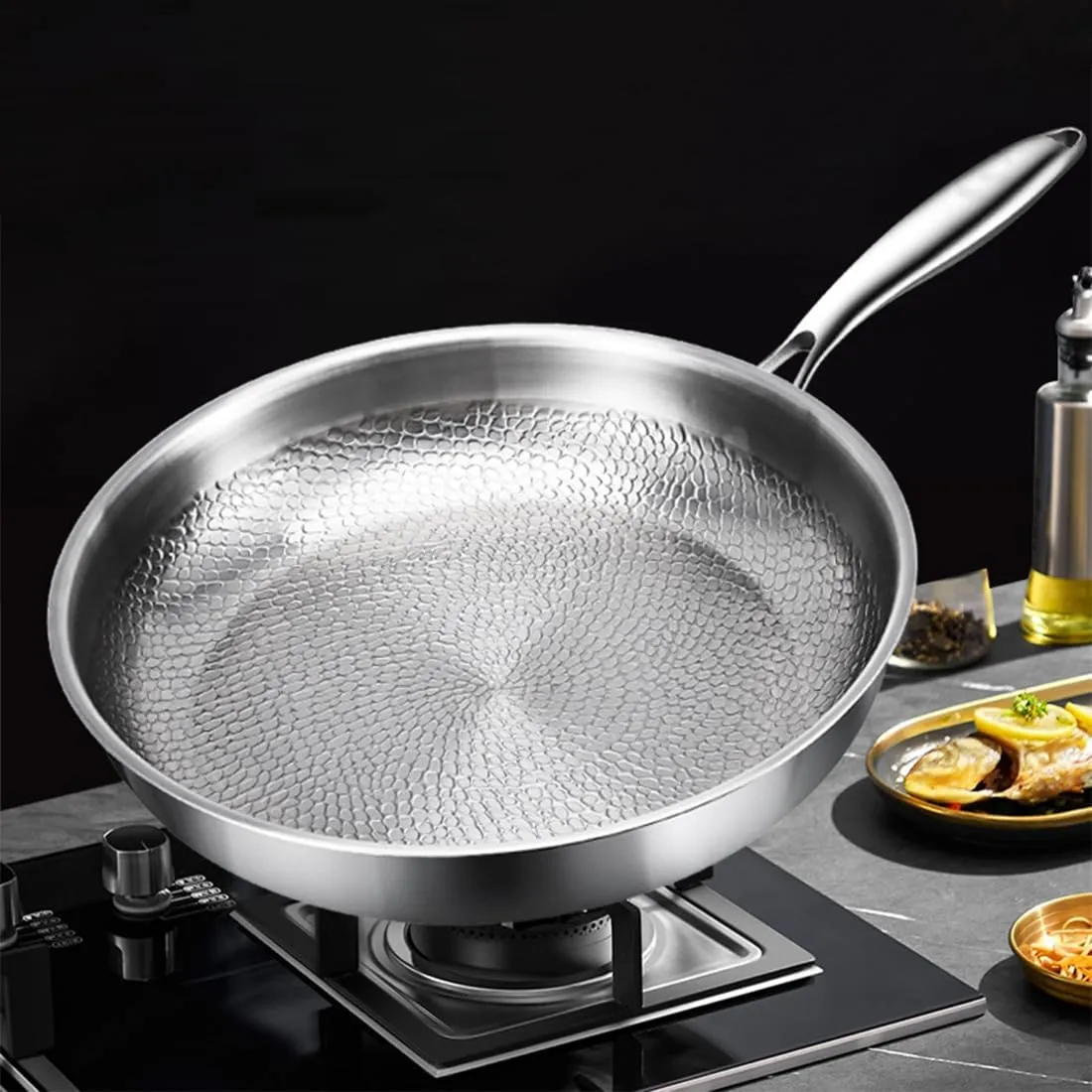 Titanium Hammered Pan Pro with Lid, 2025 New Ultra-Durable Pure Titaniums Non-Stick Frying Pan Upgraded Pot for Cooking, Pure Titanium Frying Skillets Set Even Heating (10.23in, with lid)