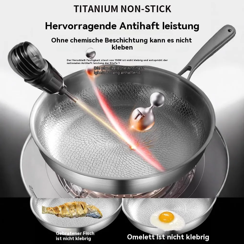 Titanium Hammered Pan Pro with Lid, 2025 New Ultra-Durable Pure Titaniums Non-Stick Frying Pan Upgraded Pot for Cooking, Pure Titanium Frying Skillets Set Even Heating (10.23in, with lid)