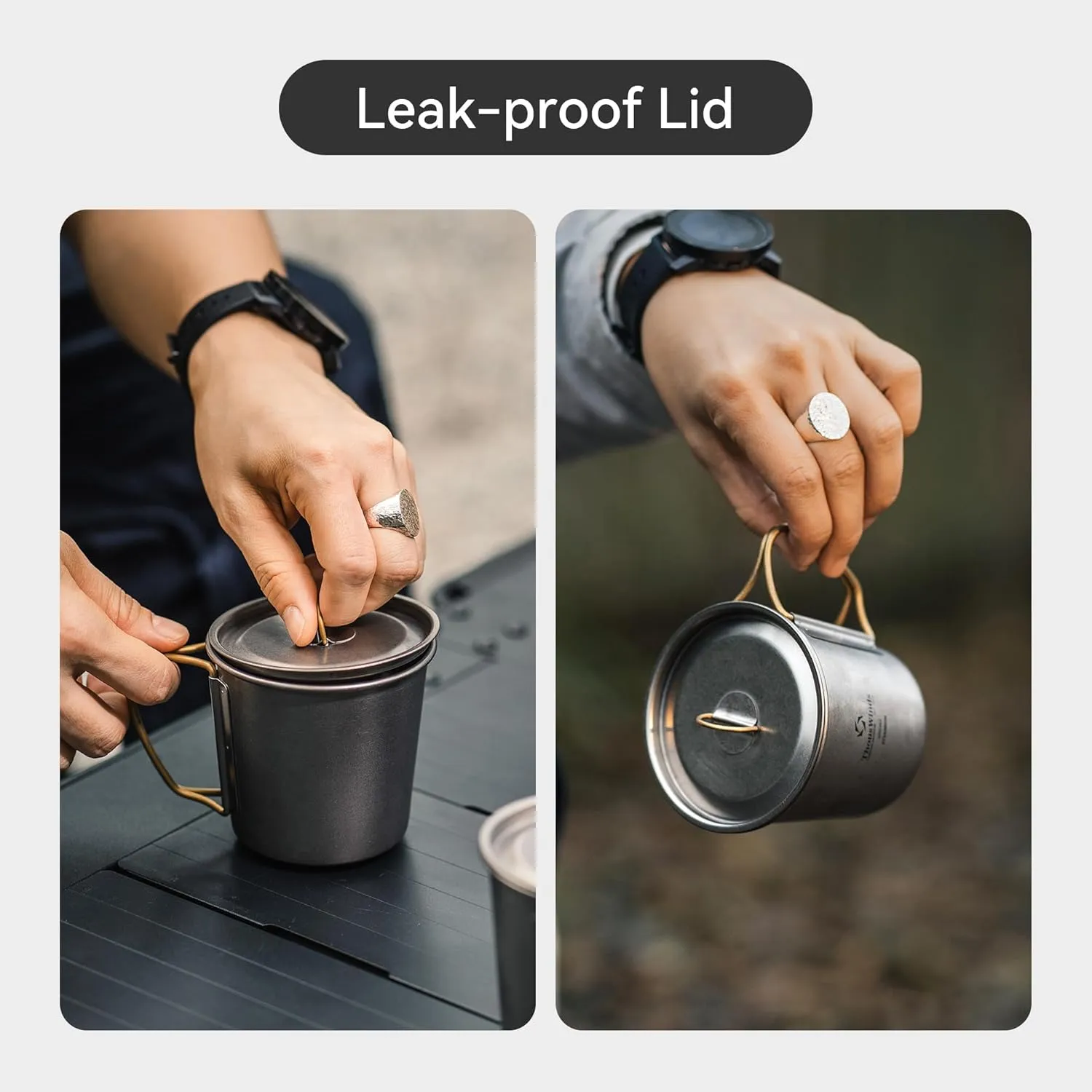 Titanium Mug, 350ml Camping Cup with Lid, Outdoor Titanium Lightweight Coffee Mug for Hiking Backpacking Camping