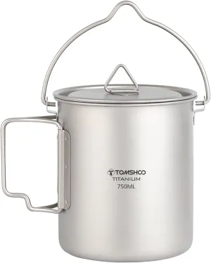 Titanium Pot 750ml Ultralight Portable Hanging Pot with Lid and Foldable Handles Outdoor Camping Hiking Backpacking,Camping Water Bottle