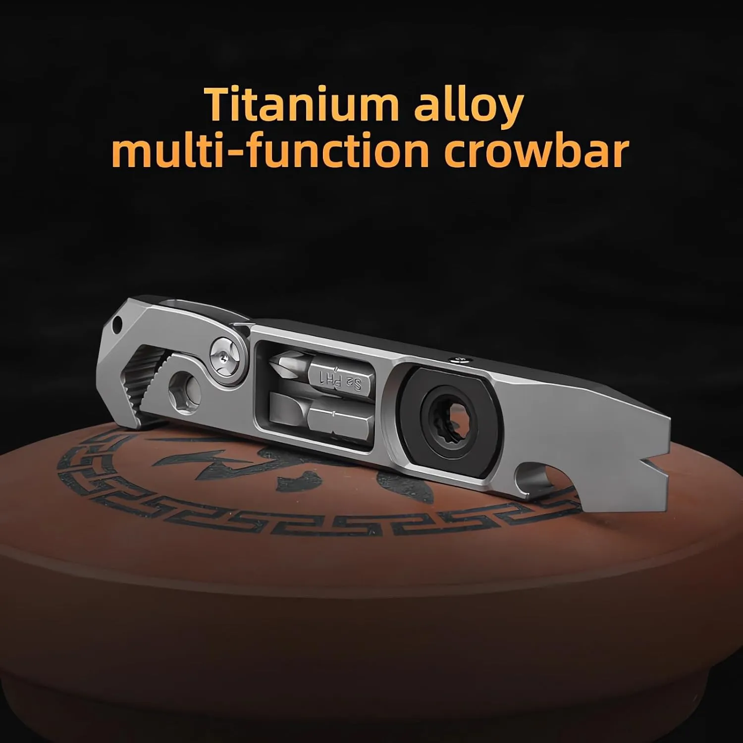 Titanium Pry Bar,Multi-tool,EDC Tool,Versatile Pry Tool,Bottle Opener,Wrench,Ratche screwdriver,Nail puller,Crowbar in One,Compact Versatile Pocket Pry Bar for Everyday Carry