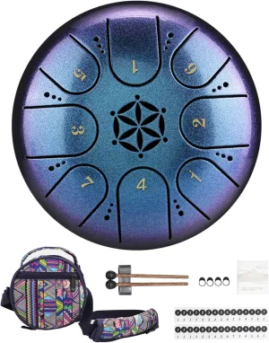 Titanium Steel Tongue Drum with a Carry Bag, 5 Inches (13cm) 8 Notes Diatonic Scale Handpan Tank Drum Kit, Portable C-Key Percussion Instrument.