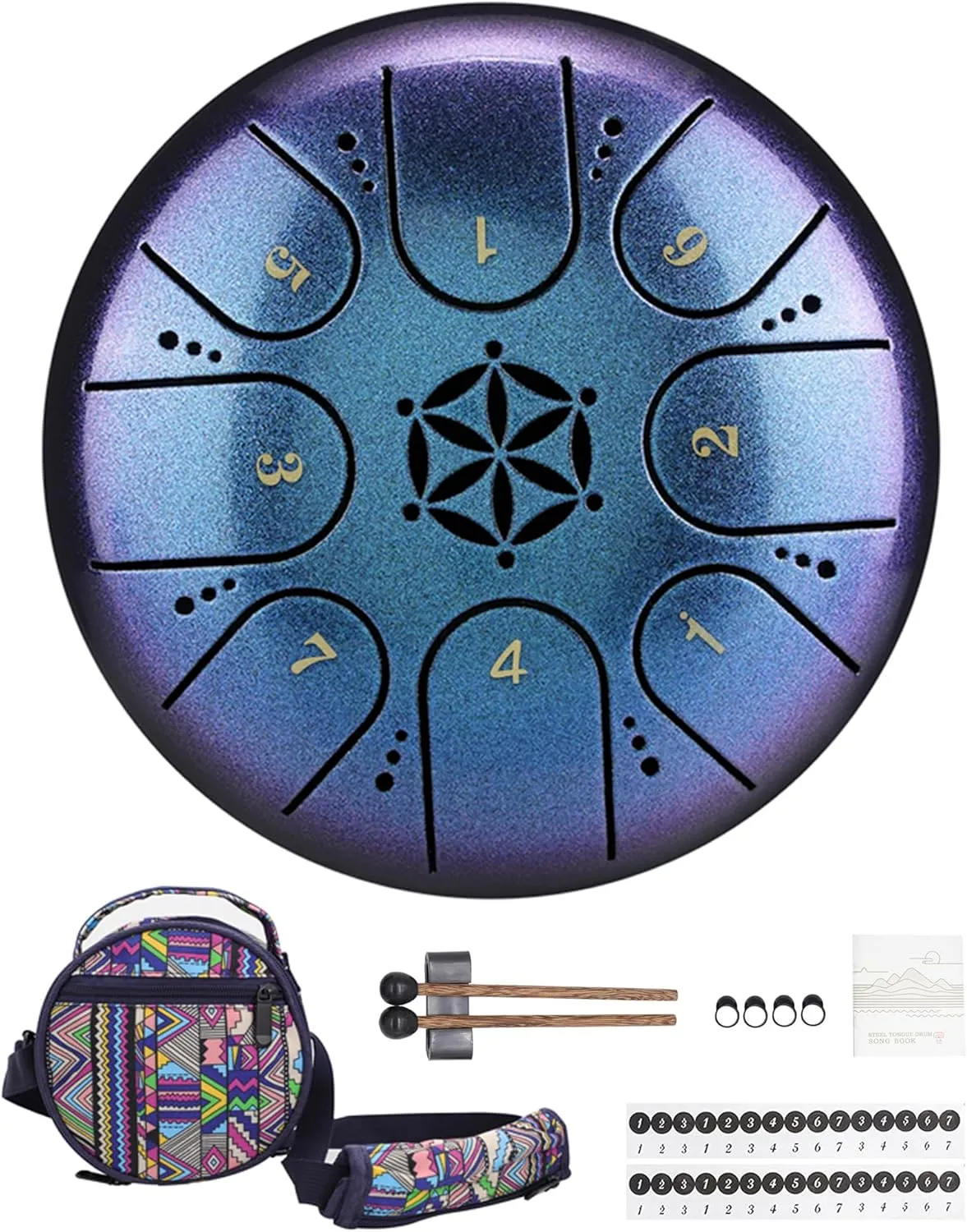 Titanium Steel Tongue Drum with a Carry Bag, 5 Inches (13cm) 8 Notes Diatonic Scale Handpan Tank Drum Kit, Portable C-Key Percussion Instrument.