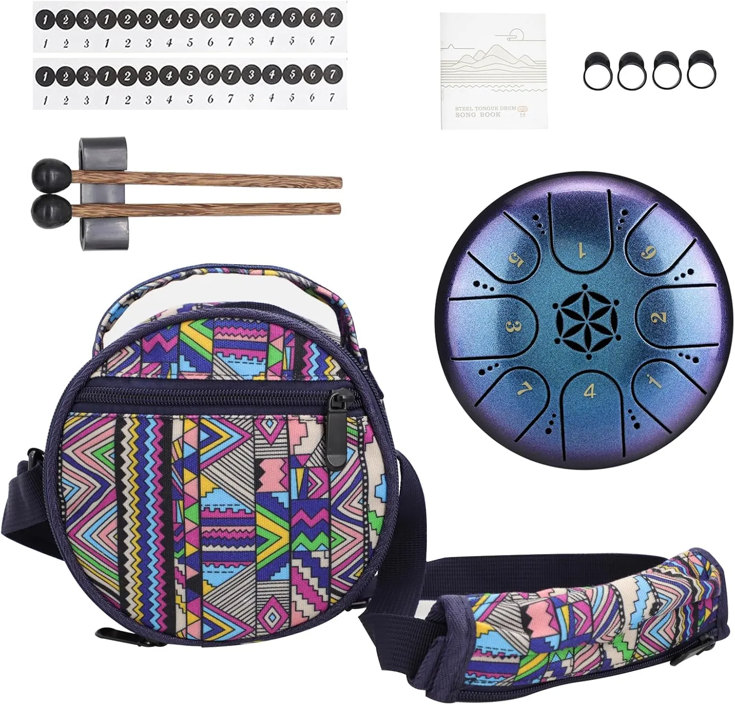 Titanium Steel Tongue Drum with a Carry Bag, 5 Inches (13cm) 8 Notes Diatonic Scale Handpan Tank Drum Kit, Portable C-Key Percussion Instrument.
