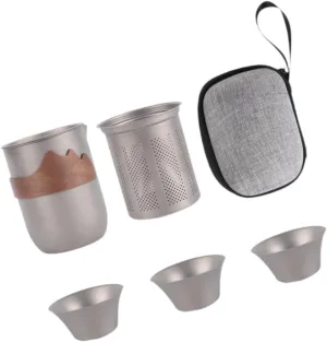 Titanium Teapot Travel Teapot with 3Cups Reusable Coffee Mug Chinese Tea Set Portable Dividing Cup for Outdoor Offices Camping, Style B