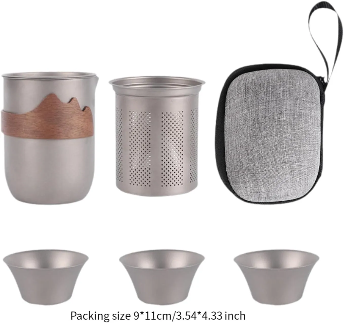 Titanium Teapot Travel Teapot with 3Cups Reusable Coffee Mug Chinese Tea Set Portable Dividing Cup for Outdoor Offices Camping, Style B