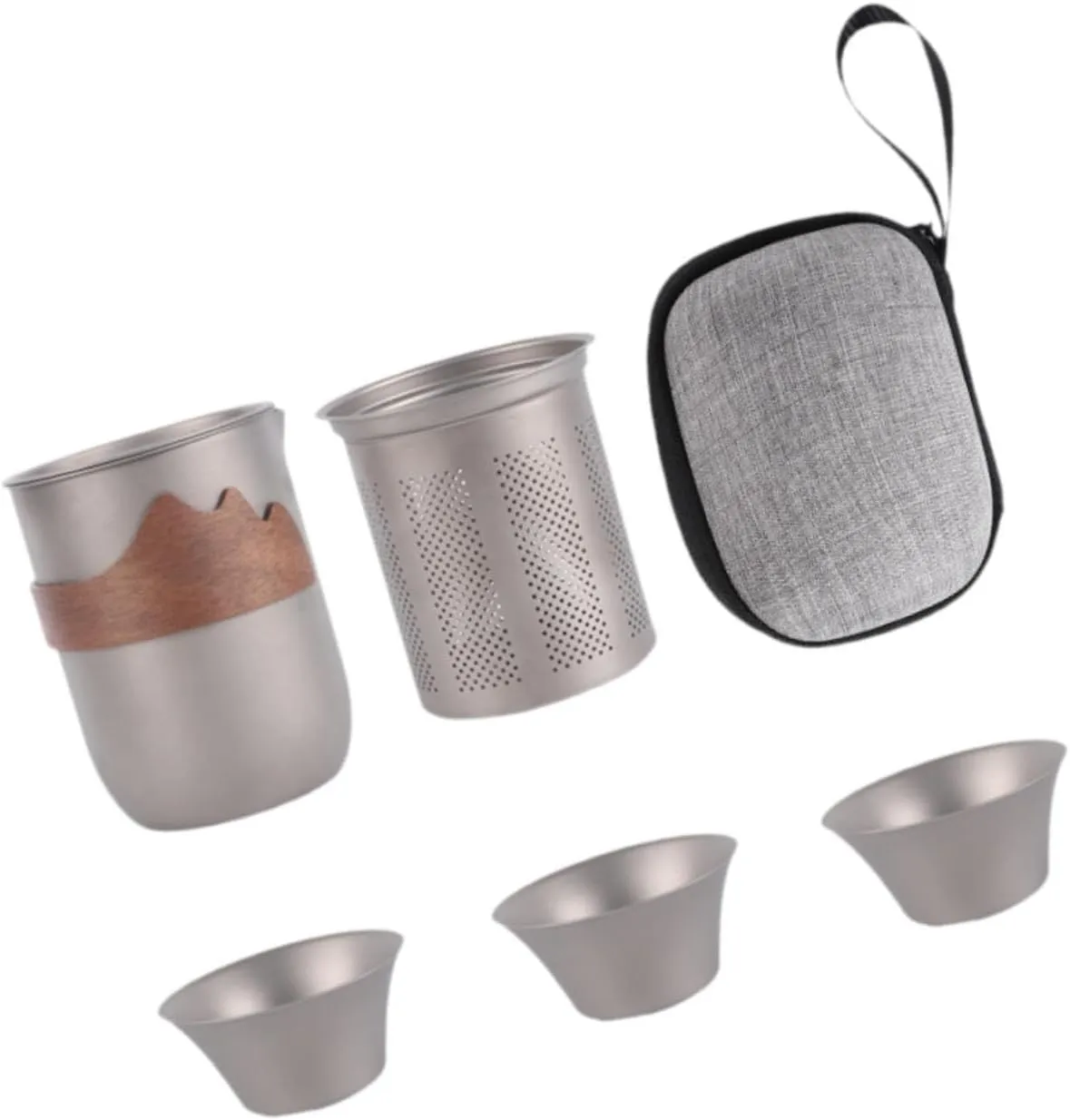 Titanium Teapot Travel Teapot with 3Cups Reusable Coffee Mug Chinese Tea Set Portable Dividing Cup for Outdoor Offices Camping, Style B