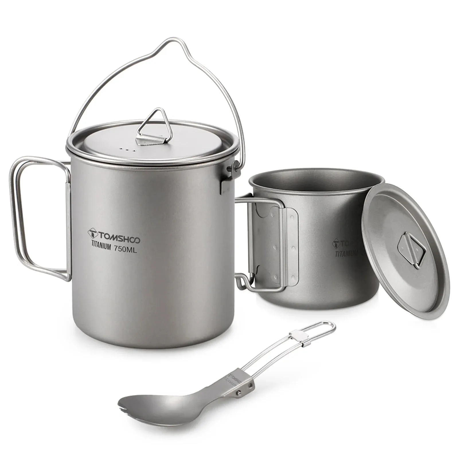 TOMSHOO 750ml Titanium Camping Pot & Mug