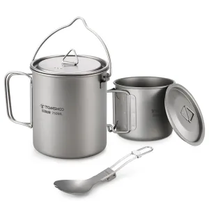 TOMSHOO 750ml Titanium Camping Pot & Mug