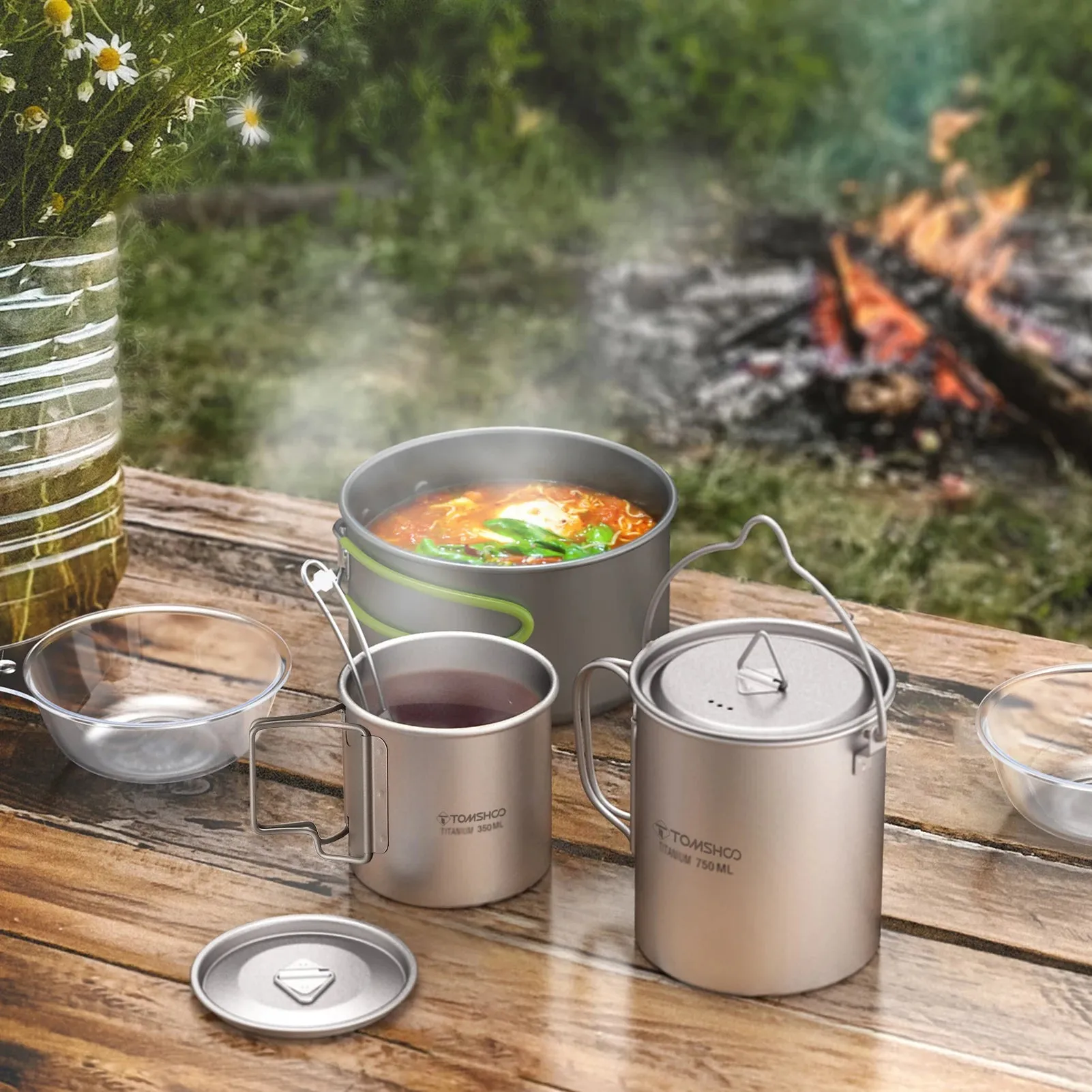 TOMSHOO 750ml Titanium Camping Pot & Mug