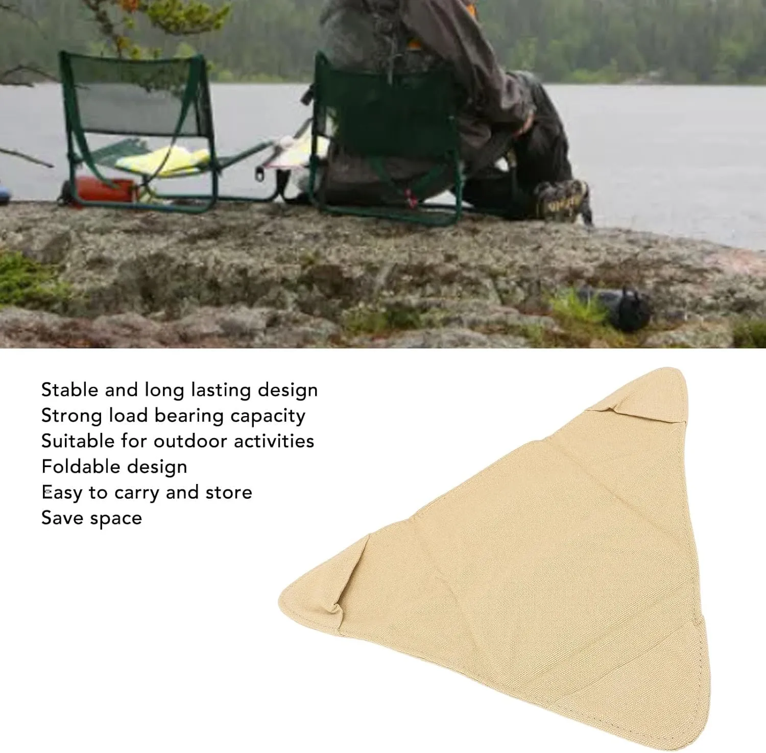 TOPINCN Camping Folding Chair with Rope Fabric Foldable Recliner Outdoor Strap Folding Chair for Fishing Camping Beach and Yards (Khaki)