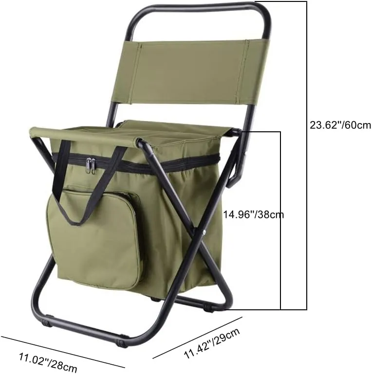 UNISTRENGH Outdoor Folding Fishing Chair Portable Camping Stool Foldable Chair with Double Layer Oxford Fabric Cooler Bag for Fishing Beach (Military Green)