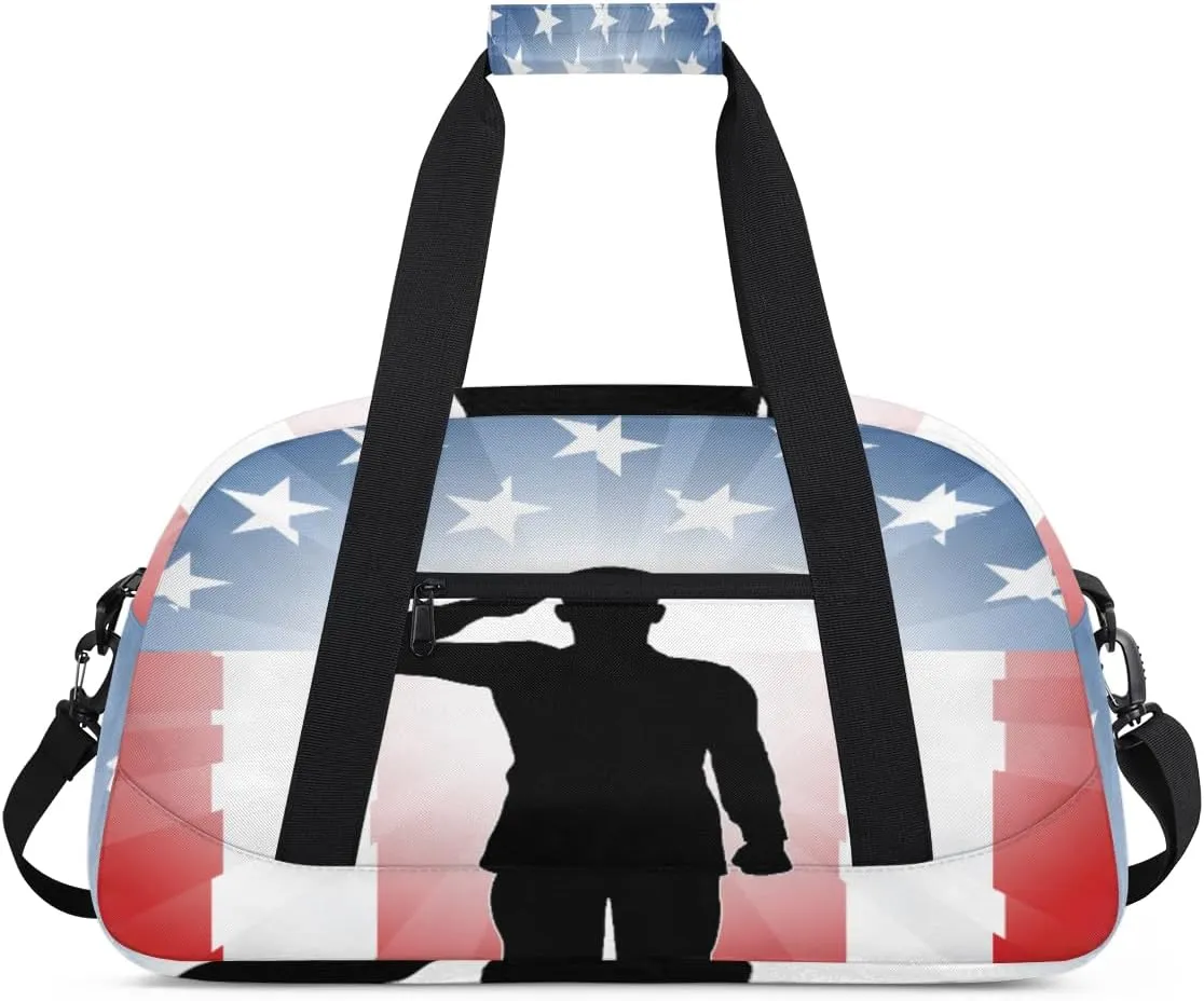 Usa Flag Gym Duffel Bag for Men Women American Veteran Sports Tote Bag with Adjustable Shoulder Strap for Dance Gymnastics Traveling Outdoor Camping Overnight Stay