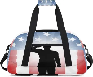 Usa Flag Gym Duffel Bag for Men Women American Veteran Sports Tote Bag with Adjustable Shoulder Strap for Dance Gymnastics Traveling Outdoor Camping Overnight Stay