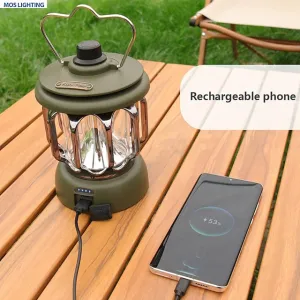 Vintage LED Camping Lantern Lights Outdoor Mini Hanging Lanterns Power Bank Equipment Lightweight LED Camp Lantern Rechargeable Light Tent Lamp For Outdoor 3.7V