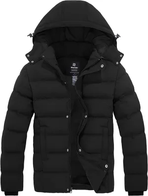Wantdo Men's Hooded Winter Coat Warm Puffer Jacket Thicken Cotton Coat with Removable Hood