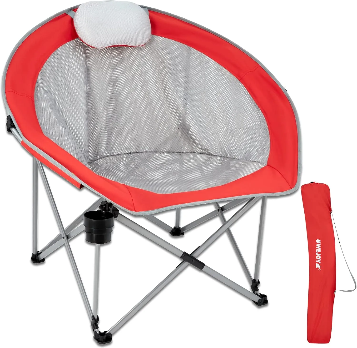 #WEJOY Folding Camping Chair Oversized Moon Chairs for Adult, Breathable Mesh Chairs with Headrest and Cup Holder Support Up to 300lbs