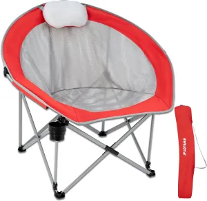 #WEJOY Folding Camping Chair Oversized Moon Chairs for Adult, Breathable Mesh Chairs with Headrest and Cup Holder Support Up to 300lbs