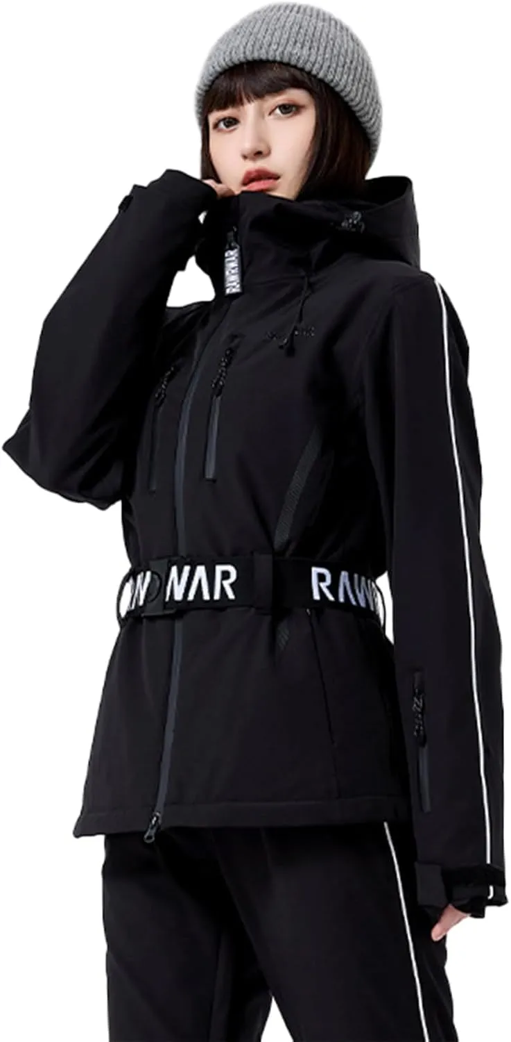 Women's Waterproof Ski Jackets Outdoor Warm Windproof Snow Jacket Mountain Snowboard Hooded Raincoat with Belts