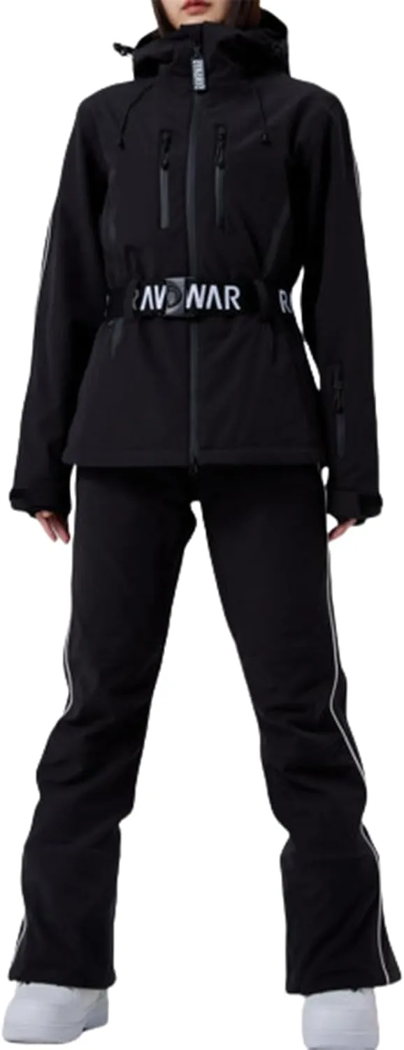 Women's Waterproof Ski Jackets Outdoor Warm Windproof Snow Jacket Mountain Snowboard Hooded Raincoat with Belts
