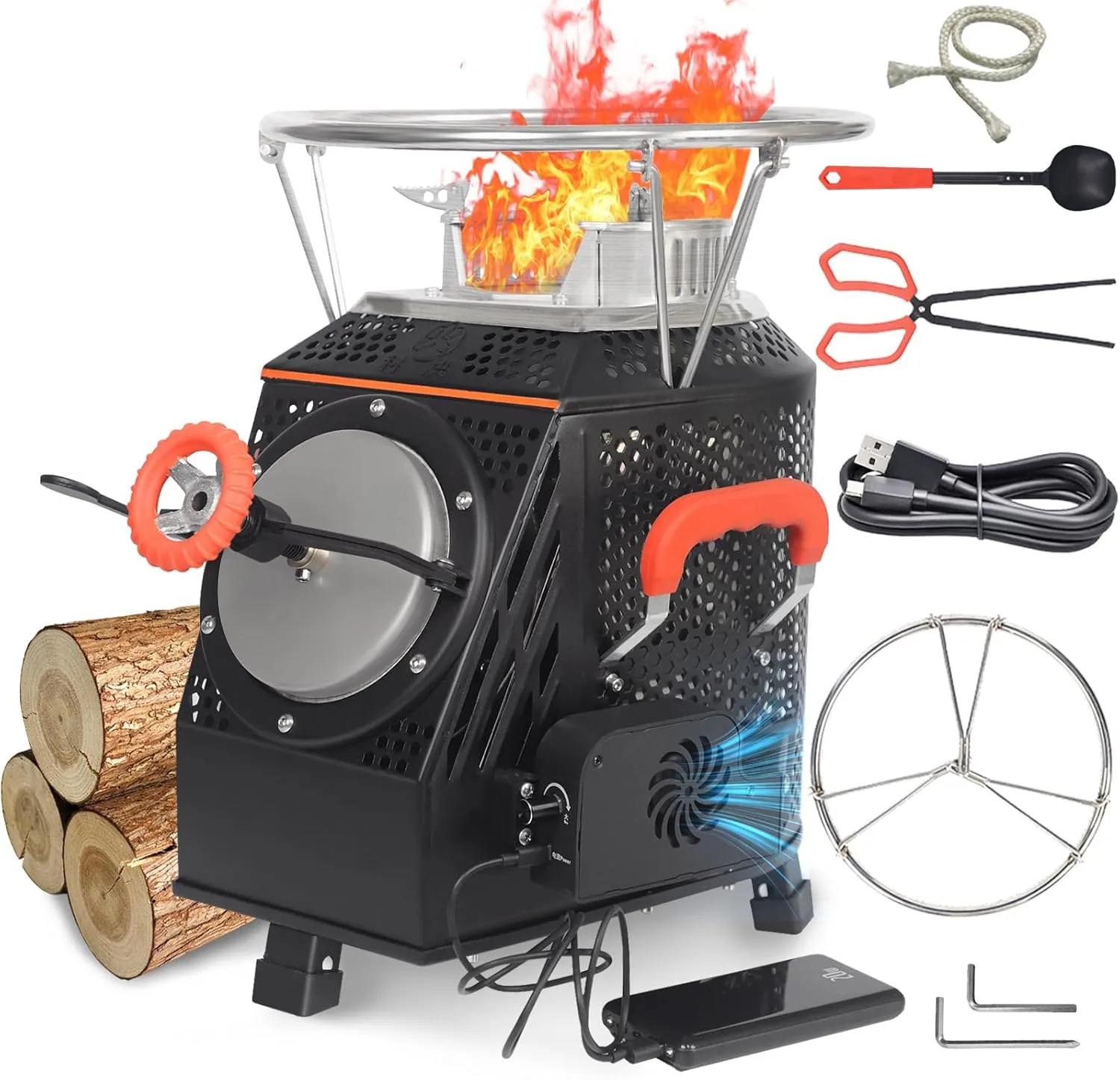 Wood Burning Camp Stove, Outdoor Portable Wood Burning Camp Stove, Large Stainless Steel Camping Stove for Outside Cooking Survival Campfire Patio Backyard Gathering 16"L x 13"W x 17"H3