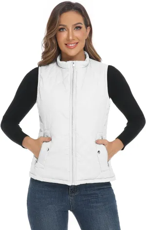 YESLIFE 2024 Women's Outwear Quilted Vest With One Inside Pocket - Stand Collar Lightweight Padded Gilet for Women