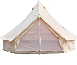 Yurt Tent Camping, Large Cozy House, Outdoor Four Seasons Family Camping Cotton Canvas Bell Tent with Meshed Door and Windows