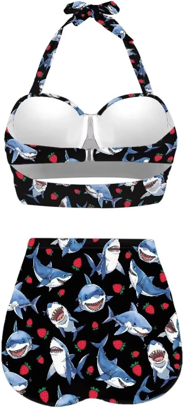 Yuuxorilu Women Two Piece High Waist Bikini Set Halter Ruched High Waist Bikini with Bottom