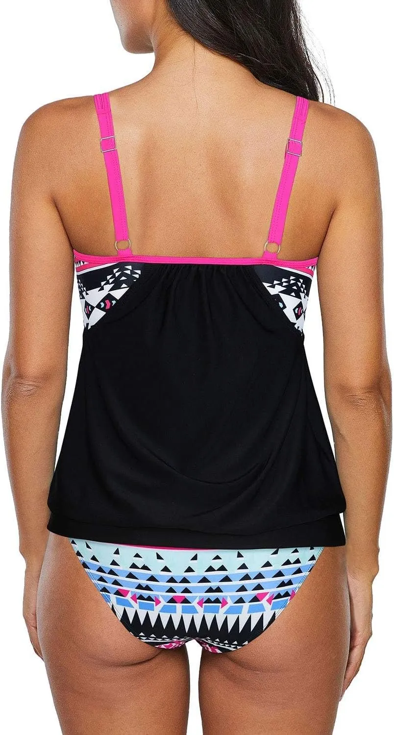 Zando Bathing Suit for Women Tankini Swimsuit for Women Crewneck Two Piece Bathing Suit Tummy Control Tankini Top with Shorts