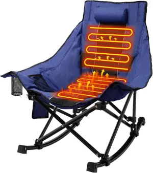 ZENPETIO Heated Camping Chair, Oversized Outdoor Rocking Chair with 3 Heat Levels, Portable Folding Heated Chair for Camp, Lawn, Sports, Winter Use (Battery NOT Included)