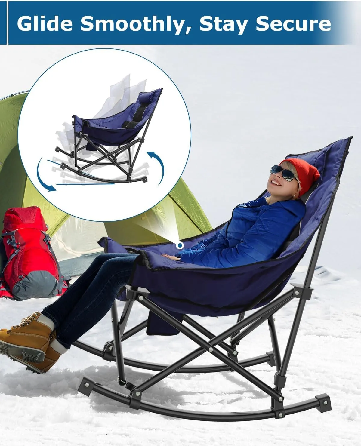 ZENPETIO Heated Camping Chair, Oversized Outdoor Rocking Chair with 3 Heat Levels, Portable Folding Heated Chair for Camp, Lawn, Sports, Winter Use (Battery NOT Included)