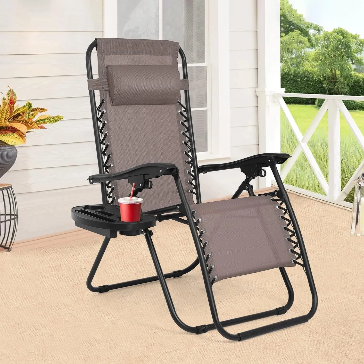 Zero Gravity Chair, Zero Gravity Lounge Chair, 1 Pack Folding Lawn Chair (Brown)